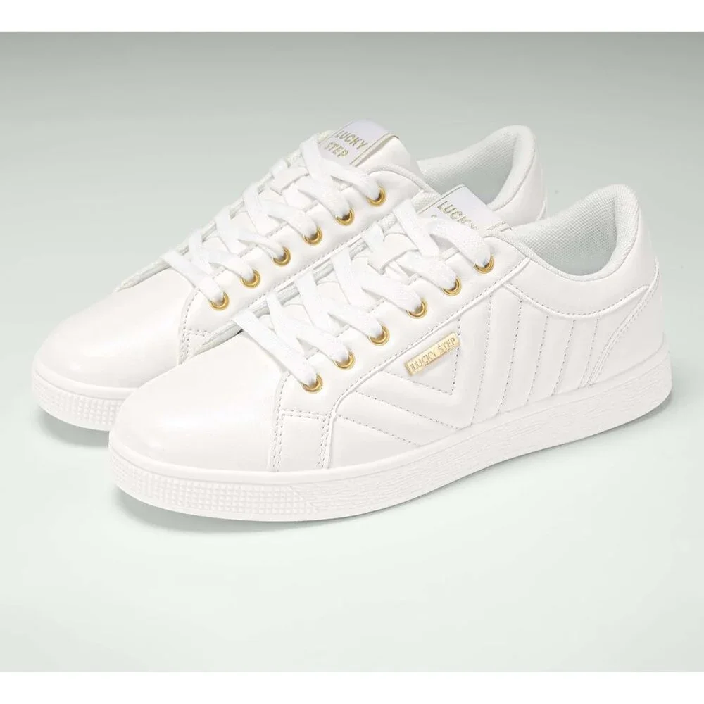 Women's White PU Glitter Shoes Sparkly Bling Shiny Bedazzled Lace Up Sneaker - Picture 5 of 9